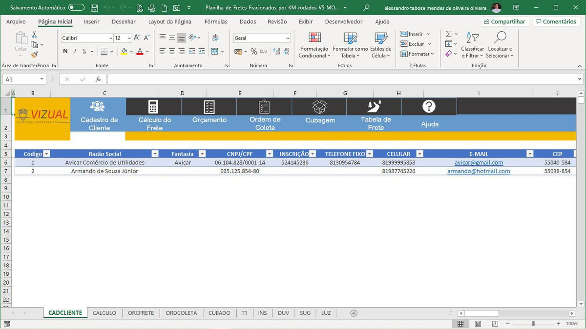 Planilha De Cálculo Para Fretes Fracionados Por Km Rodado Em Excel 50 9687