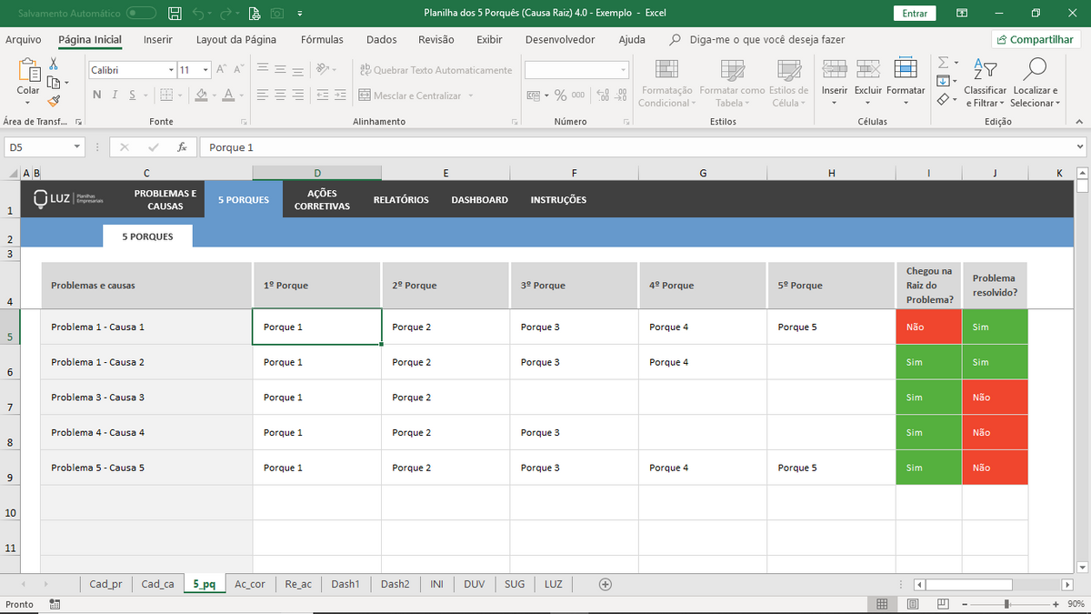 Planilha 5 Porques Causa Raiz
